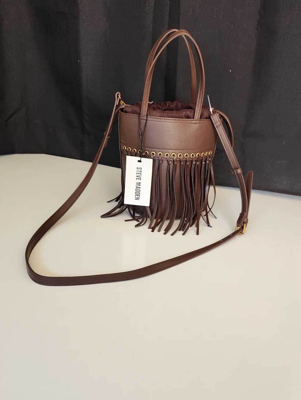 Steve Madden Brown Fringe Bucket Crossbody Bag